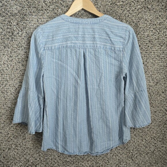 Chicos Top Womens 0 US Small Blue Bell Sleeve Popover Blouse‎ Ladies Chambray - Picture 7 of 7